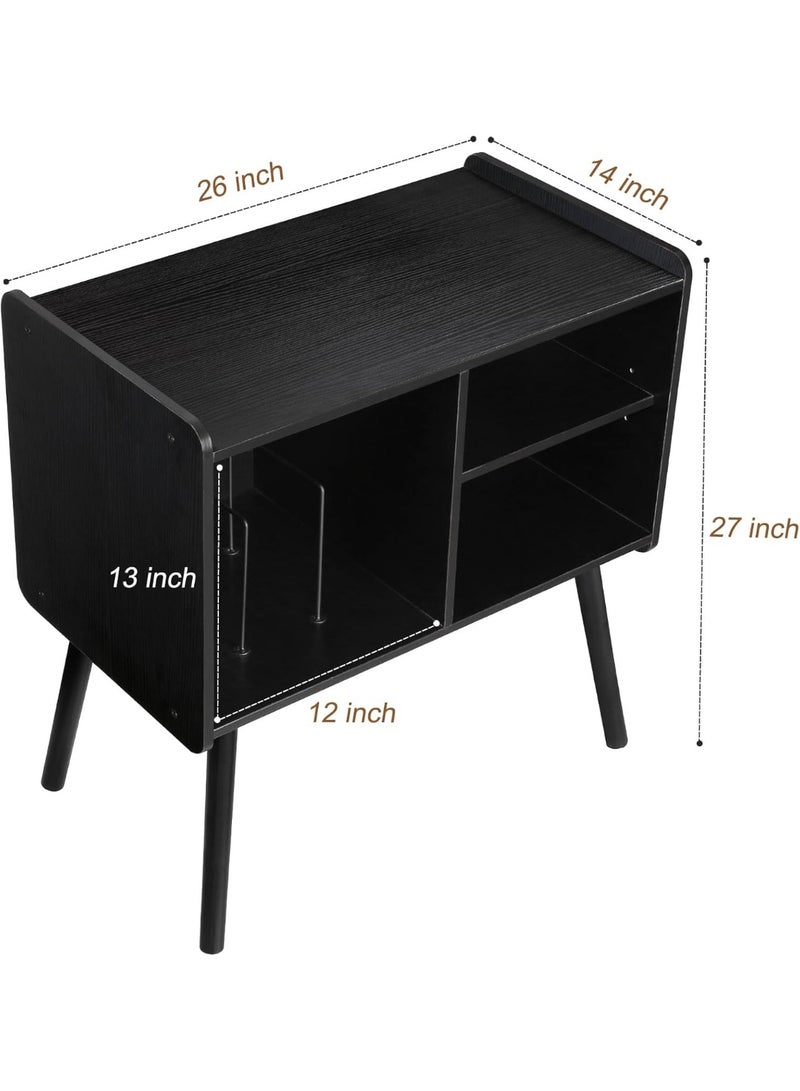 Black Record Player Stand with Vinyl Storage, Mid-Century Modern Record Player Table, Turntable Stand for Living Room, Office, Record Storage Cabinet Up to 100 Albums - Image 3